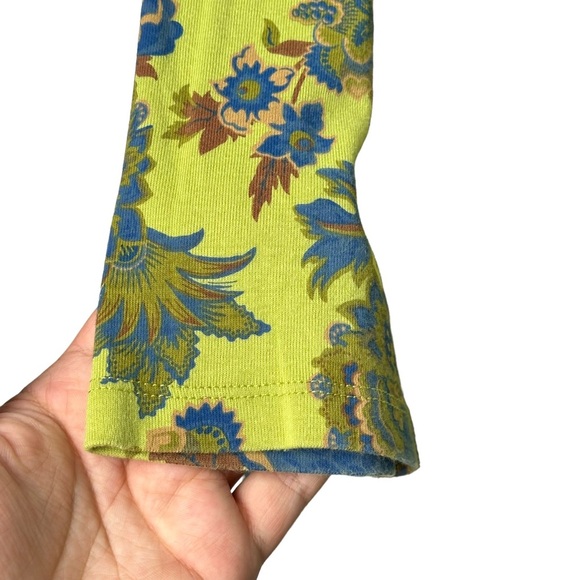First Issue Size XL Chartreuse Bohemian Print Top Sequin Trim 3/4 Sleeve Y2K - Picture 7 of 9